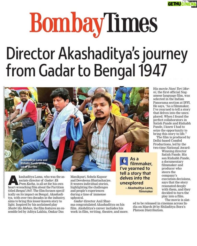 Devoleena Bhattacharjee Instagram - Director Akashaditya’s cinematic journey captivates hearts across the nation! Produced by Satish Pande and Rishabh Pande, his upcoming film is all set for its release. Read all about it in Bombay Times, Delhi Times, and Kolkata Times. #Bengal1947 relasing on 29th March