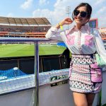 Dhanashree Verma Instagram - To a perfect pink Sunday 💕 @rajasthanroyals had to be there for the first game #hallabol Congratulations @yuzi_chahal23 for 303 t20 wickets 🧿 what a day Rajiv Gandhi International Cricket Stadium