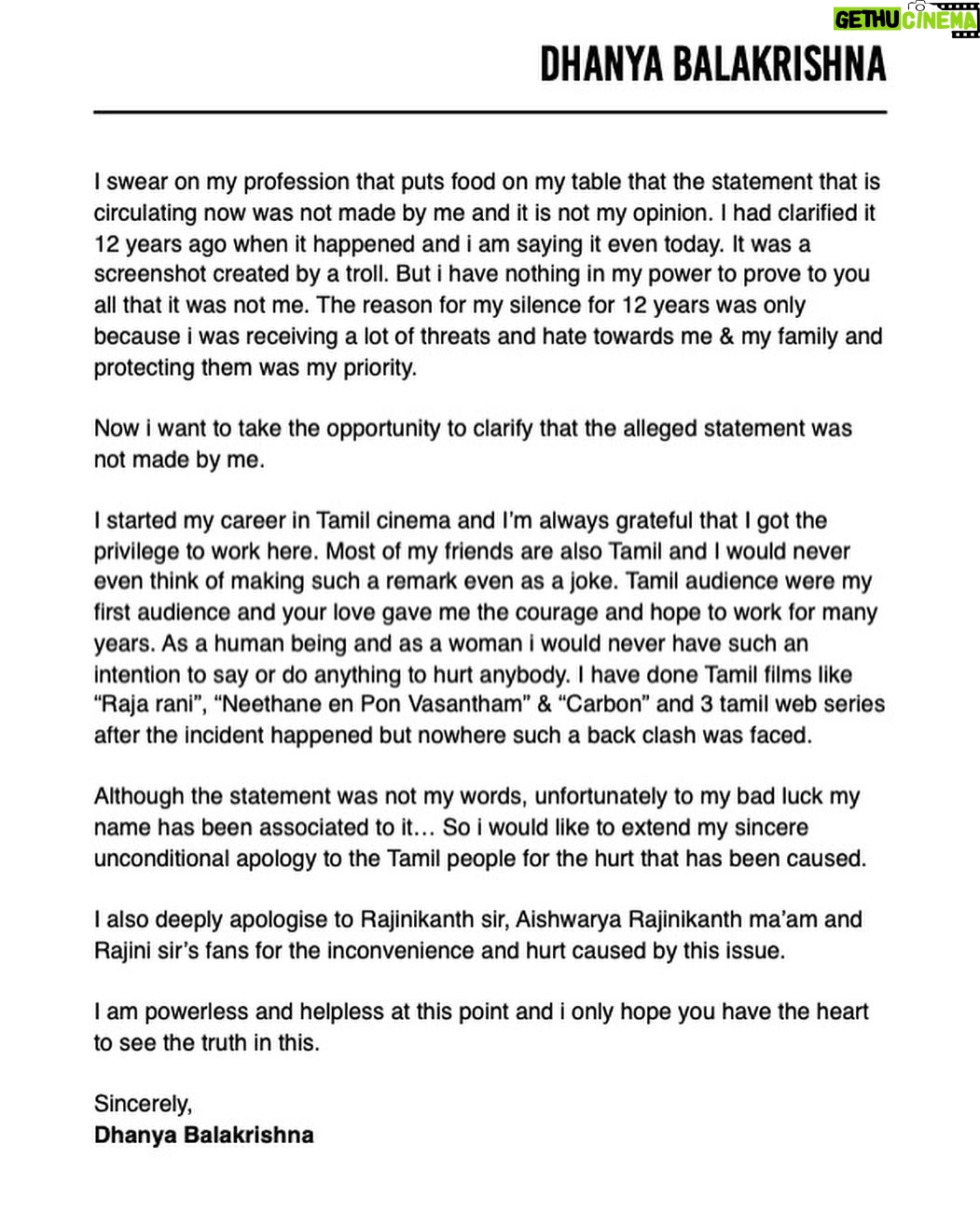 Dhanya Balakrishna Instagram - My sincere clarification