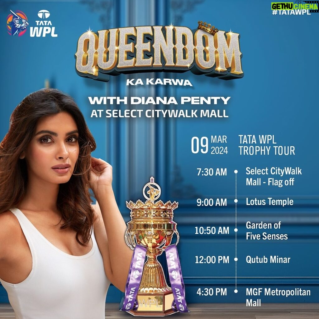 Diana Penty Instagram - Women’s Day celebrations continue at full blast with @wplt20 ’s Queendom! 🏏 Get ready to kickstart some cricketing entertainment with me, at the #TATAWPL Trophy Drive at Select CityWalk Mall, Delhi, 7:30 AM tomorrow (9th March, 2024). We can’t wait to experience the spirit of Delhi - filled with amazing energy, incredible support and good vibes only!