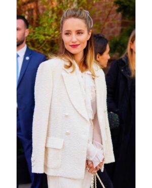 Dianna Agron Instagram - Silky soft ivory pantsuit of dreams. Thank you for dressing me up & taking me out @chanelofficial #throughherlens