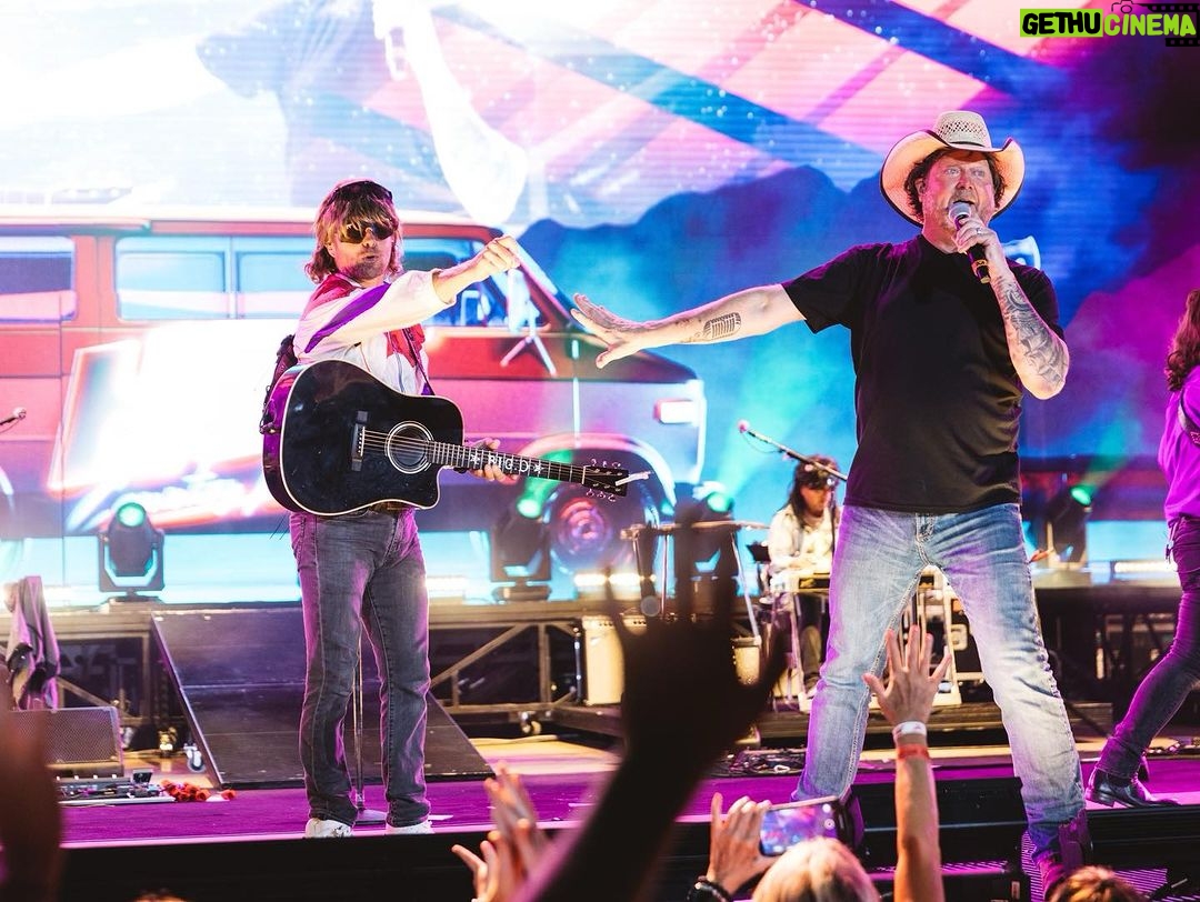 Dierks Bentley - 14.9K Likes - Had the honor of having @therealtracylawrence out with us on the #GravelAndGold tour yesterday, appreciate you coming out!! The goat! What a night.