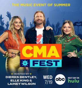 Dierks Bentley Instagram - Excited to be back hosting the 50th #CMAfest with @laineywilsonmusic and @elleking. If you can’t make it out to Nashville this week, it will be airing on July 19 on ABC!