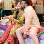 Divya Agarwal Instagram - The music was pumping, the food was flowing, and the laughter was contagious! Our Mehndi was a celebration of love, culture, and some serious shoe game skills!!! Outfit: @asbaabofficial Accessories: @aulerthofficial Makeup: @dishisanghvii Hair : @hair_by_neetagohel Assisted by @sarahsayedd16 Mehendi: @mehendiartist_kanchanmahato Styled by: @sohail__mughal___ Wedding Planner: @audiciousentertainment Wedding Photography: @studiophotopalace Decor: @happyy_hours Location: @be.at.one.official