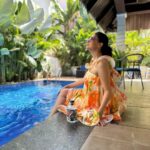 Divya Agarwal Instagram – Enjoying some poolside bliss🧡

Anyone who’s been to my home knows how many different kinds of gin there are in my bar- a lot of that is thanks to Apurva. This time, I took back a special gin from Goa for HIM to try. I was curious the second I heard the name- @terrysentme 🍹
As expected, this delicious gin has become a treasured part of our collection. Must try, highly recommended!
Wearing – @mandirawirkhq
Location – @viostays