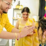 Divya Agarwal Instagram - Drenched in the color of joy and smothered in love! Let the good times “haldi-roll” ⭐️✨🤩❤️🧿 Outfit @pallavijaipur Accessories @_krafterina �Makeup and Hair : @dishisanghvii @hair_by_neetagohel @sarahsayedd16 Styled by: @sohail__mughal___ @stylingbyvictor Wedding planner: @audiciousentertainment Wedding photography: @studiophotopalace . . . #shadi #wedding #shadiseason #haldi #bride #bridesmaids #cocokibaico