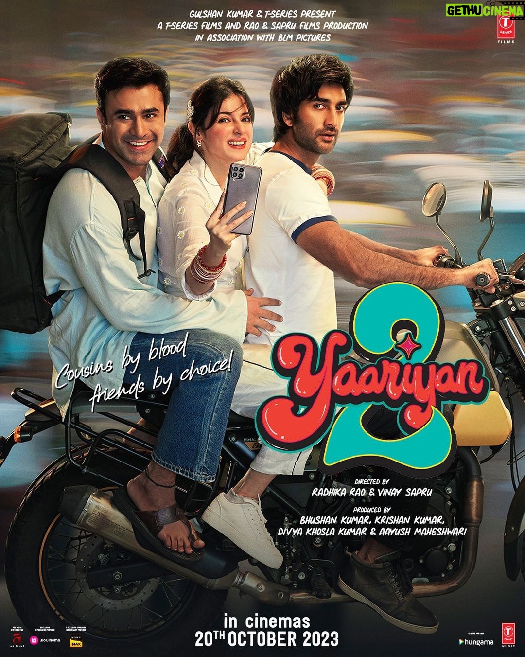 Divya Khosla Kumar Instagram - Get ready to hop on to this yaaron ki sawaari!😍 #PeeneDe song out tomorrow. #Yaariyan2,biggest family musical, releases on 20th October. 2daystogo 🏍️ @tseriesfilms @tseries.official #BhushanKumar #VinaySapru #RadhikaRao @sapruandrao @meezaanj @anaswara.rajan @yashdasgupta @priya.p.varrier @warinahussain @pearlvpuri @lilletedubeyofficial @manan_bhardwaj_official @mastersaleem786official @millindgaba #KrishanKumar @shivchanana @neerajkalyan24 @blmpictures @aayush_blm @aafilms.official