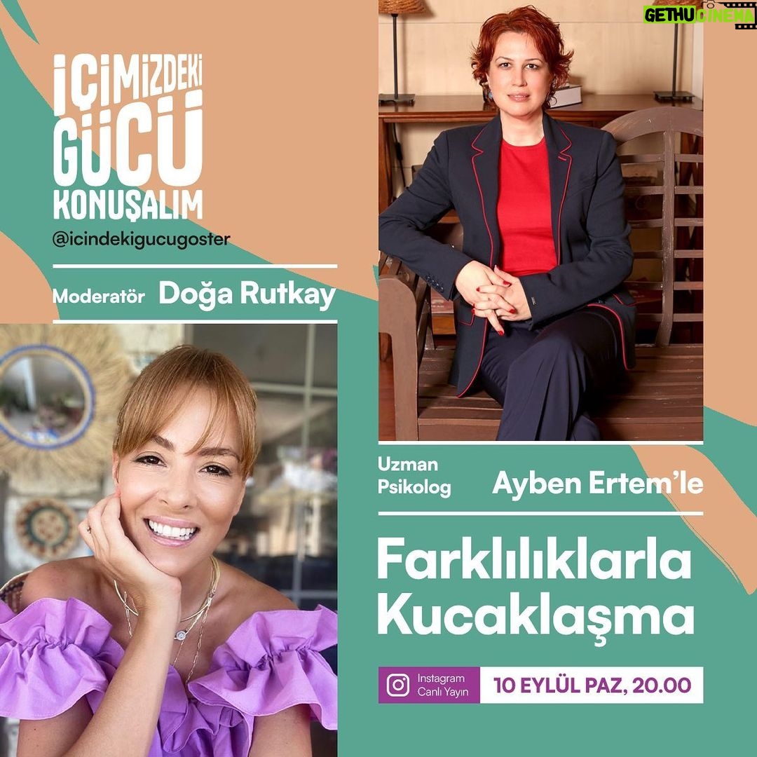Doğa Rutkay Instagram - Çok sevilen İçimizdeki Gücü Konuşalım canlı yayın sohbetlerimize bir yenisi daha ekleniyor! ‘’Farklılıklarla Kucaklaşma’’ konusunu konuşacağımız canlı yayınımız, Uzman Psikolog @psikologaybenertem'in bilgilendirici sohbeti ile 10 Eylül Pazar günü saat 20.00'de sizlerle! Sevgili anne babalar sorularınızı hazırlamayı unutmayın!✍️ #İçindekiGücüGöster