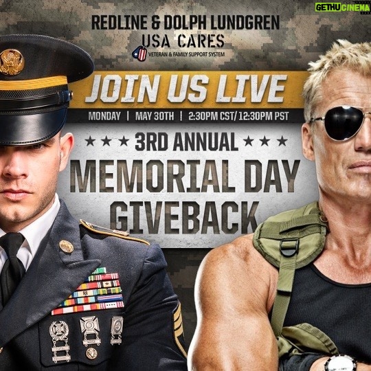 Dolph Lundgren Instagram - Going live today for Memorial Day with @colinwayne1 to raise money for the greatest cause: our veterans and their families. STAY TUNED!
