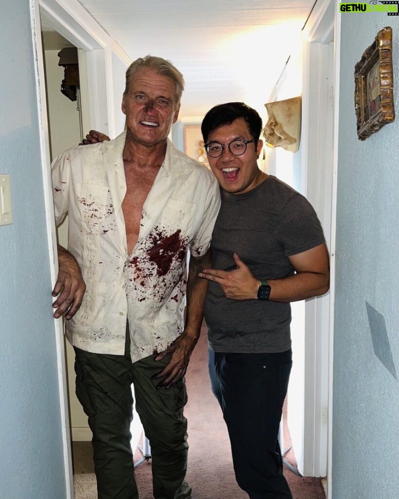 Dolph Lundgren Instagram - Just finished the first week of ‘Wanted Man’. With my DP Joe after a quiet emotional scene. 👊