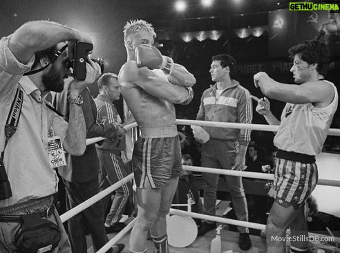 Dolph Lundgren Instagram - A young actor taking direction from the bossman back in the good ol’ days. Happy Birthday, Sly!