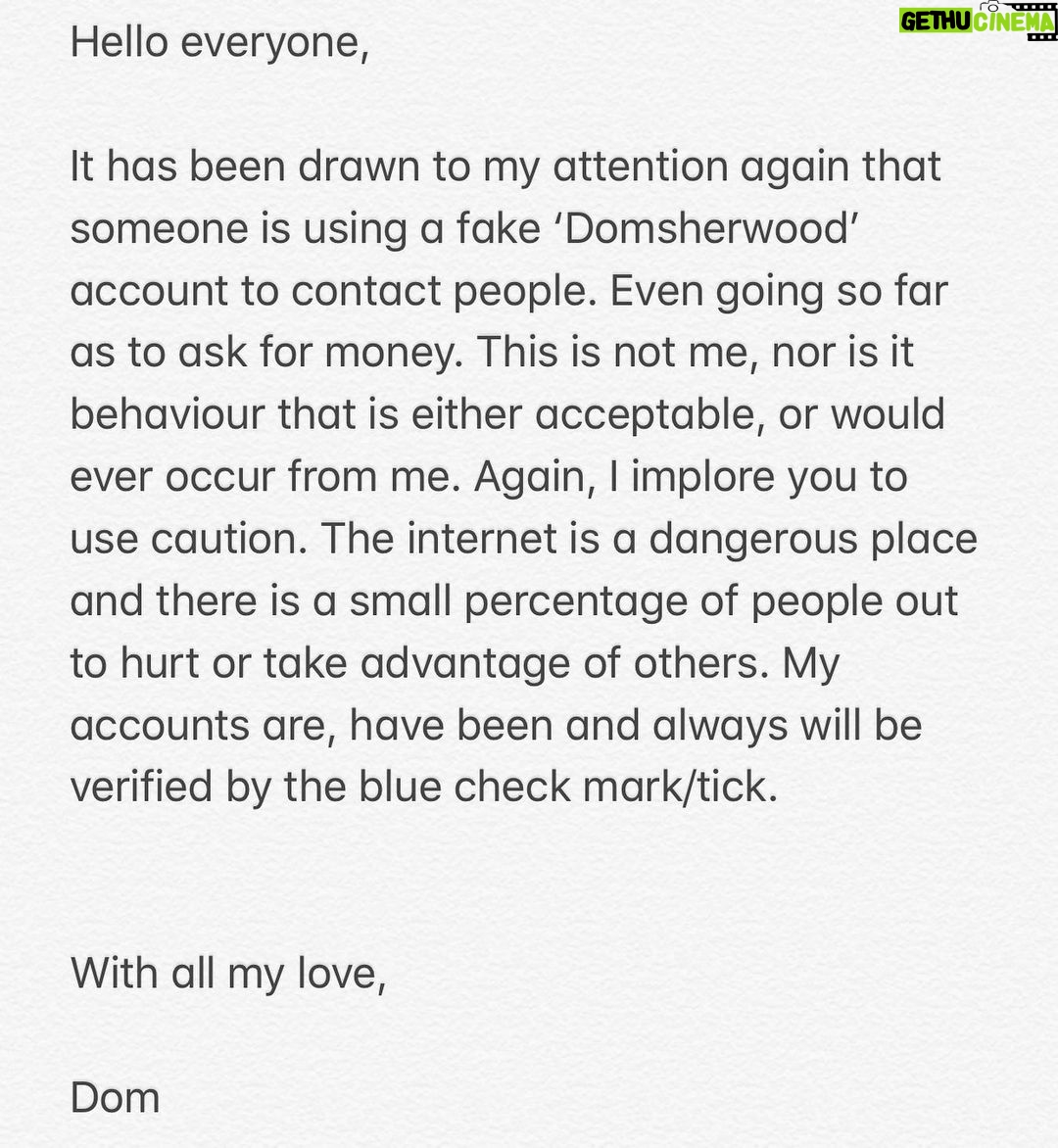 Dominic Sherwood Instagram - Please stay safe and use caution. X