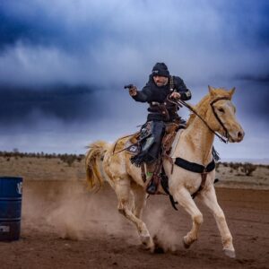 Donald Cerrone Instagram - Champ and I getting ready for CMSA 

Mounted shooting 10 targets under time