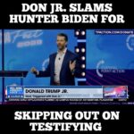 Donald Trump Jr. Instagram - @DonaldJTrumpJr slams Hunter Biden for skipping out on the congressional subpoena from House Republicans: “I take it a little bit personally because I did 50 hours of congressional testimony.” Join our live coverage of @turningpointusa #AmFest2023 here: Link in bio