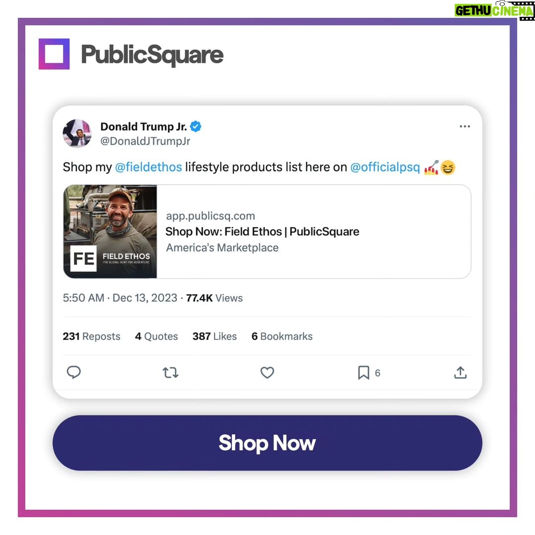 Donald Trump Jr. Instagram - Join the global hunt for adventure at Field Ethos, where old-school meets uncharted. Discover top-quality outdoor gear - Don Jr.'s top picks, from rugged tools to durable apparel. Shop now to elevate your journey into the extraordinary. π Shop now at PublicSquare.com πΊπΈ