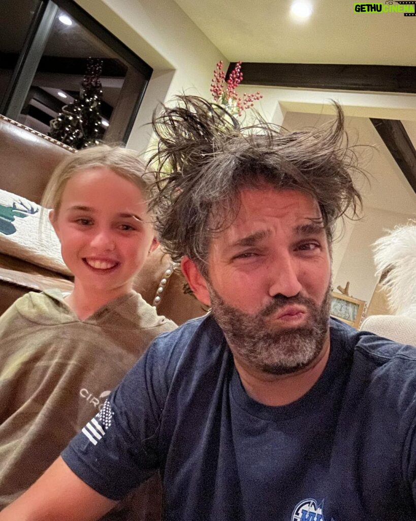 Donald Trump Jr. Instagram - Great weekend with the smurfs. Chloe was working on my newest hairstyle so I can complete my Blue Steel look once and for all. This was post about 2 dozen s’mores while watching the whole Predator series. I may need to cut out some of the sugar. LOL. Thoughts on the look??? @kimberlyguilfoyle