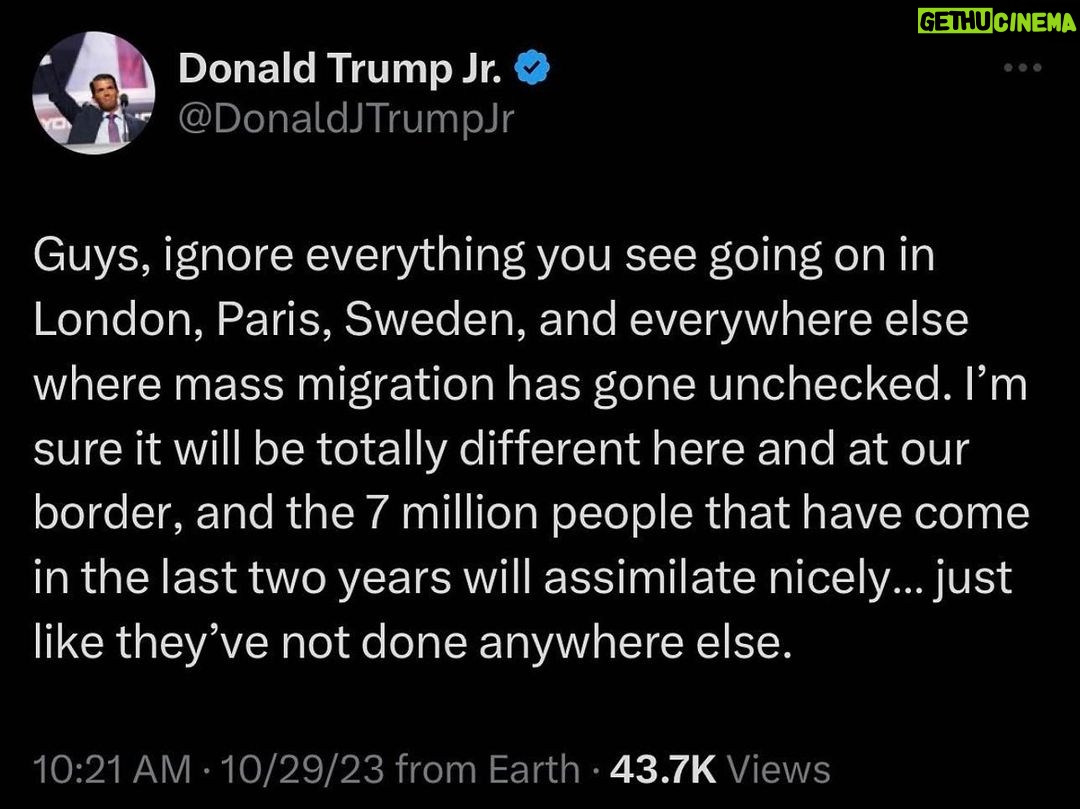 Donald Trump Jr. Instagram - It will be different here guys!!! 🙄