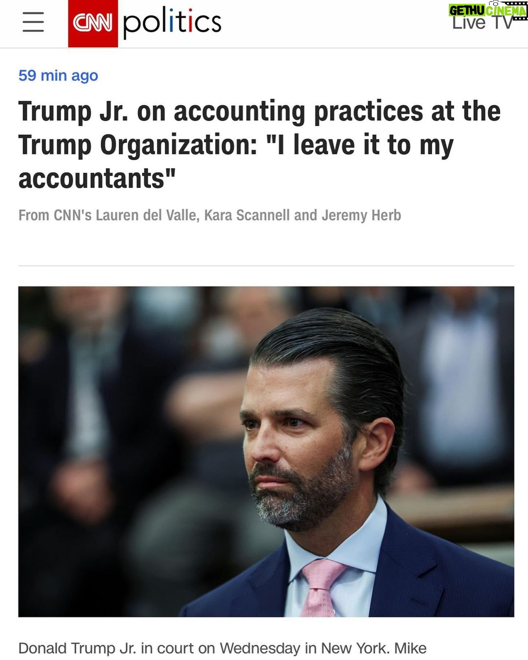 Donald Trump Jr. Instagram - Thank you to CNN for making me look good … I realize your news is usually bullshit but at least you put up a good picture.