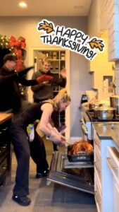 Donnie Wahlberg Instagram - The turkey basting anthem returns. This year, even Evan got in on the festivities. So #Thankful today, and everyday. Wishing everyone a #thanksgiving day filled with love and light. 🙏🏼❤️💫🤖❤️♾💫✨🤟🏼🦃🍂❤️ Saint Charles, Illinois