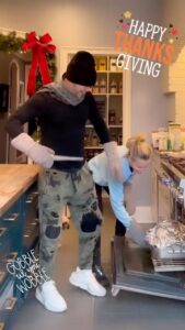Donnie Wahlberg Instagram - #HappyThanksgiving! Not sure how much help I am to @jennymccarthy, while she “baste’s” the turkey, but it beats me laying on the couch watching football. 😂🕺🏼💃🏼🦃 So #thankful today and everyday! Love to all! 🙏🏼❤️💫 🤖❤️♾💫 #reels #turkeyday #thanksgiving Saint Charles, Illinois
