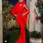Dorit Kemsley Instagram - season 13 reunion look ❤️‍🔥 #rhobh @schiaparelli dress and @balmain shoes for a monochromatic, surrealist inspired ruby red look 👠📌❤️