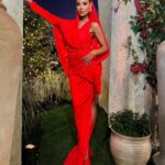 Dorit Kemsley Instagram – season 13 reunion look ❤️‍🔥 #rhobh 

@schiaparelli dress and @balmain shoes for a monochromatic, surrealist inspired ruby red look 👠📌❤️