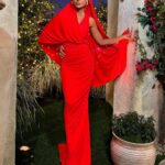 Dorit Kemsley Instagram - season 13 reunion look ❤️‍🔥 #rhobh @schiaparelli dress and @balmain shoes for a monochromatic, surrealist inspired ruby red look 👠📌❤️