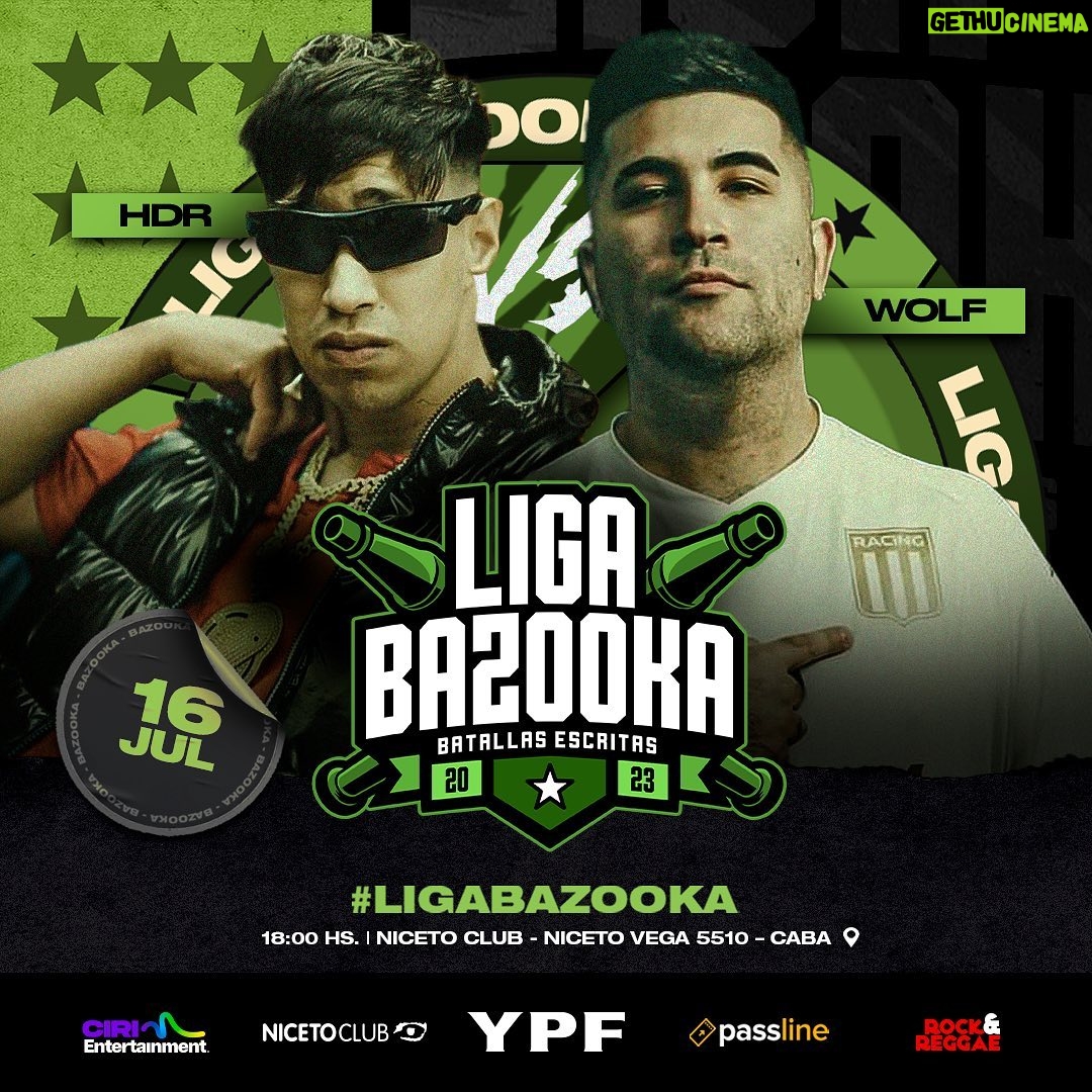 Dtoke Instagram - ¡NUEVA BAZOOKA EDICIÓN NACIONAL! #LigaBazooka se apodera por primera vez del escenario de @NicetoClub, un venue muy querido por la comunidad de las batallas en Argentina. Después de su exitosa edición internacional, la liga de escritas más relevante de la actualidad enfrenta a algunos de sus nombres más consolidados contra los mejores prospectos surgidos del Draft –con el agregado de un internacional que muchos querían ver en este formato. El próximo domingo 16 de julio, Bazooka pondrá sobre el escenario cinco batallas que redefinirán casi por completo el Top Argentino de esta disciplina. Desliza para ver todos los cruces ➡ #LigaBazooka #RapEspañol #Chile #Argentina #BatallasEscritas Niceto Club