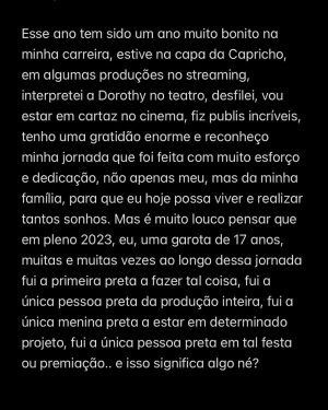 Duda Pimenta Instagram - Post sobre Consciência Negra ☝🏾
.
.
.
Foto 01 - Ensaio Make a Wish
@criativyestudio @charlessartori @israelvalentimoficial @assessoria_viviantrevisan @moisescardeiro_ @camilagrantdebutantes 

Foto 02 - Capricho
deamartinelli @sofiaskywalker @jvbarreto @almirvargas @nanamilumbe @camila_anac matheusberlitz @derretidabre @missblackdivine @_ulbea @brabo.br @madameresenha @pimenta_maedaduda @pimolu_ 
.
.
#20denovembro #consciencianegra #pretosnotopo #blackpower