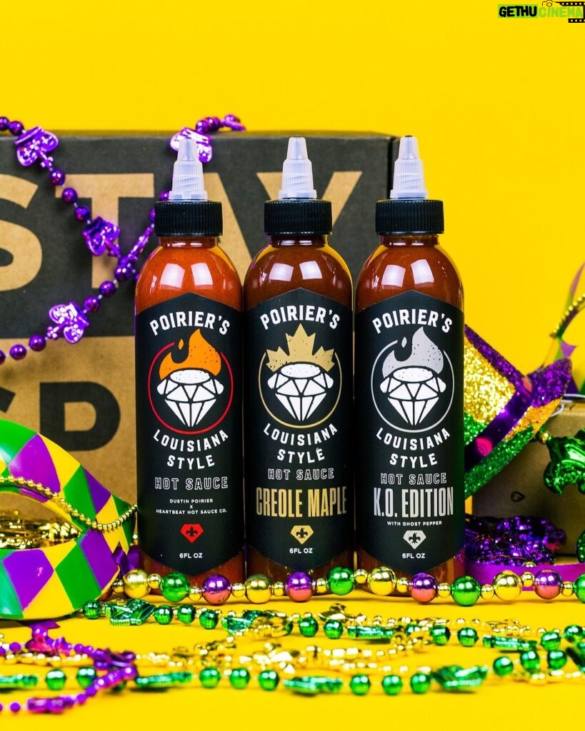 Dustin Poirier Instagram - It’s probably not smart to throw bottles of hot sauce out at a parade! What is smart is stocking up on Poirier’s Louisiana Style Hot Sauce to celebrate Mardi Gras the spiciest way! 🔥