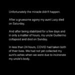 Edgar Ramírez Instagram - I beg you to please read this post carefully 🙏🏽. It is the most painful and the most intimate thing I have had to publish in my life, but I think it is important to share it. At times I feel like it is a nightmare from which I am going to wake up, but I know it is not. I know this is as real as the air that at this moment is so difficult for me to breathe. In my instagram feed, right next to this post is an interview I had with Dr. Anthony Fauci, Chief Medical Advisor to the President of the United States, in which we discussed vital information on how to deal with COVID 19 and the urgent need to get vaccinated, especially those of us who are lucky enough to have access to one . No one who has access to a vaccine should die from COVID 19. Please read this information, watch the interview and please, please share it. Thank you very much, Edgar North Carolina