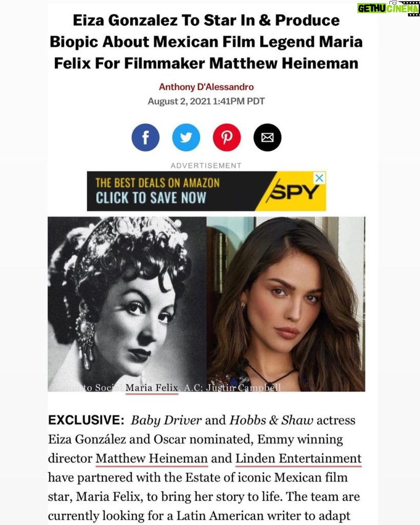 Eiza González Instagram - This is one of the most exciting moments of my life. I’ve always wanted to tell a story that features women, namely Latina women. Maria was a pioneer of the feminist movement who helped lay the foundation for future female trailblazers. Maria is an inspiration to me and many others. Im so grateful to the Maria Felix estate for choosing us to share her story with the world! Cannot wait @mheineman Arriba Sonora !!!! 🇲🇽