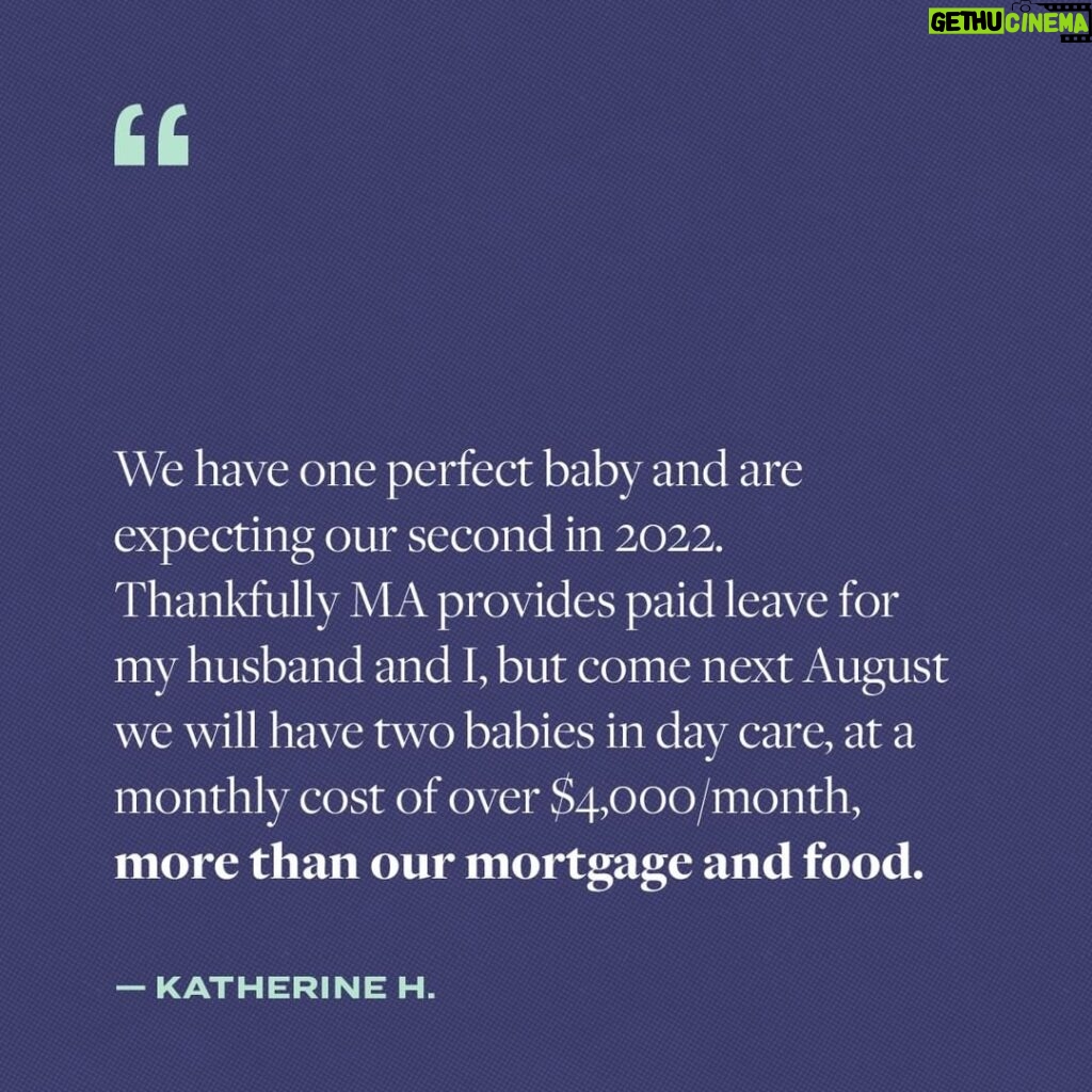 Elizabeth Warren Instagram - Katherine isn’t alone. In many places across the country, child care costs more on average than housing, food, and college tuition. Democrats have a plan to make sure families do not pay more than 7% of their income on child care. Let’s pass it. Now.