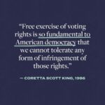 Elizabeth Warren Instagram - Five years ago today, Mitch McConnell kicked me off the Senate floor for reading a letter from Coretta Scott King—the same letter this quote is from. Today, I’m reflecting on that moment and what it became. I want to call attention to her words and to the fight for the right to vote. Brave activists have pushed America to protect voting rights, but a partisan Supreme Court has opened the floodgates for Republican state legislatures to engage in voter suppression—and the Senate GOP has used the filibuster, a Jim Crow relic, to stop Democrats from fighting back. We’ve got to keep fighting to hold Republicans accountable, elect more Democrats to get past the filibuster, and ensure the right to vote and the right to have that vote counted. We’ve got to persist.