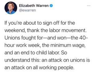 Elizabeth Warren Instagram - Thank the labor movement.