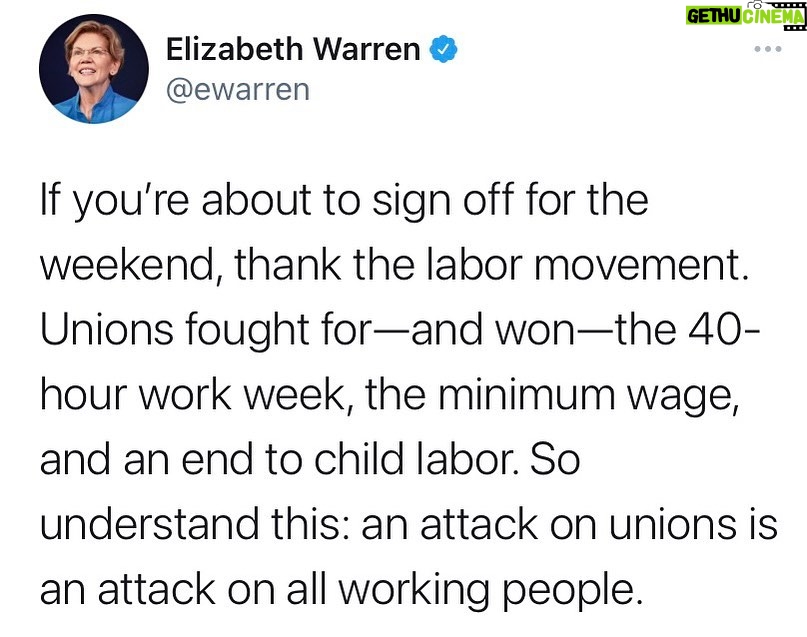Elizabeth Warren Instagram - Thank the labor movement.
