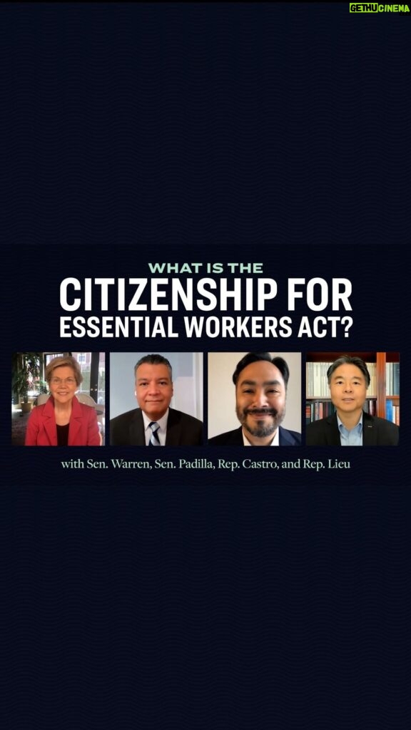 Elizabeth Warren Instagram - I’ve got a bill with @AlexPadilla4CA, Rep. Joaquin Castro, and Rep. Ted Lieu to create a pathway to citizenship for essential workers who are undocumented. These workers risked their lives to keep our country going, and they shouldn’t have to live in fear of deportation.