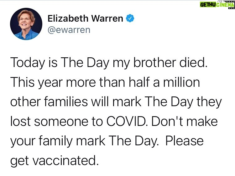 Elizabeth Warren Instagram - Please get vaccinated.