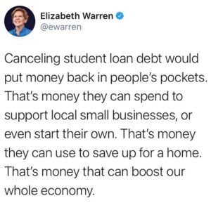 Elizabeth Warren Instagram - Cancel student loan debt.