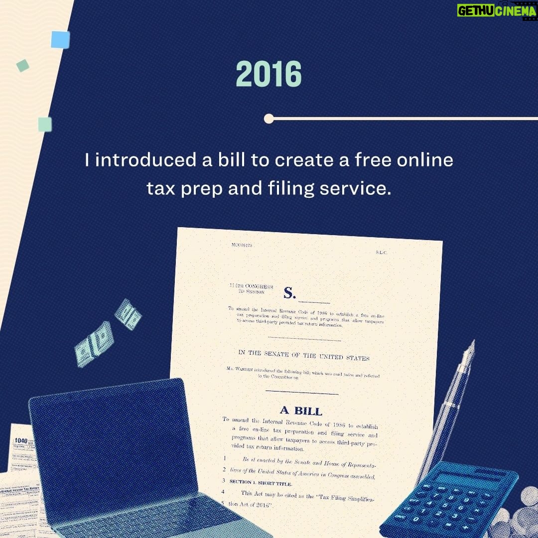 Elizabeth Warren Instagram - Here’s how we won a crackdown on wealthy tax cheats and made progress towards fast, free tax filing for all Americans: