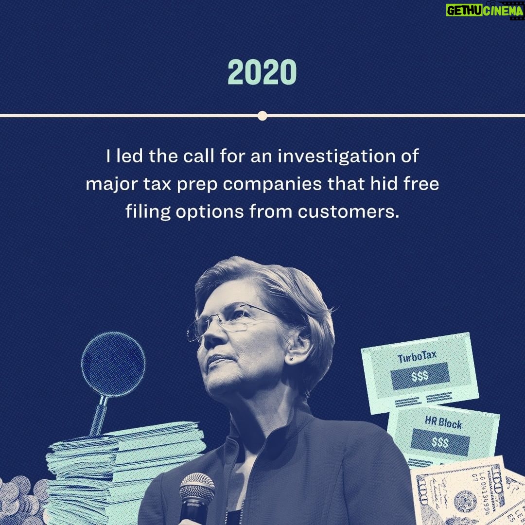 Elizabeth Warren Instagram - Here’s how we won a crackdown on wealthy tax cheats and made progress towards fast, free tax filing for all Americans: