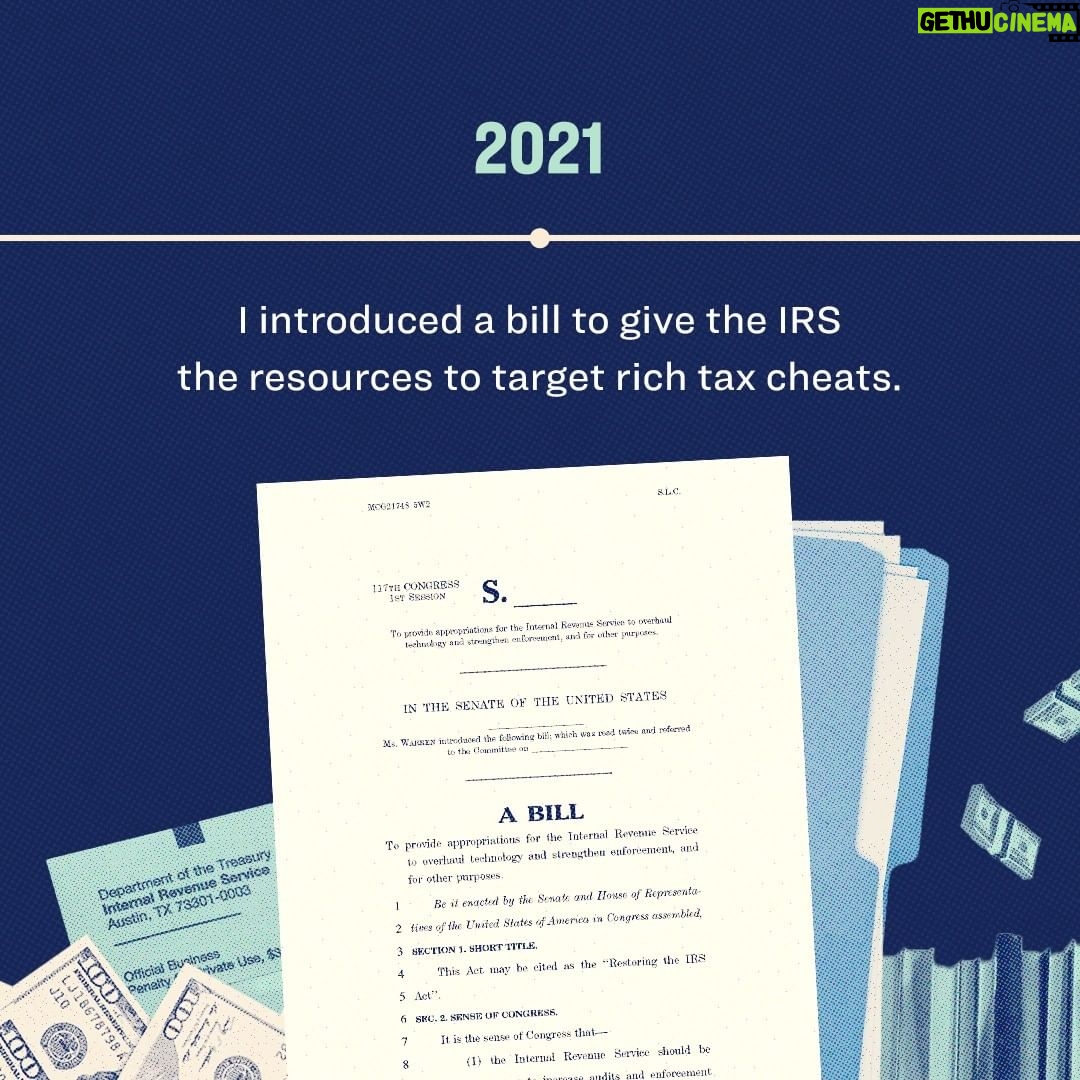 Elizabeth Warren Instagram - Here’s how we won a crackdown on wealthy tax cheats and made progress towards fast, free tax filing for all Americans: