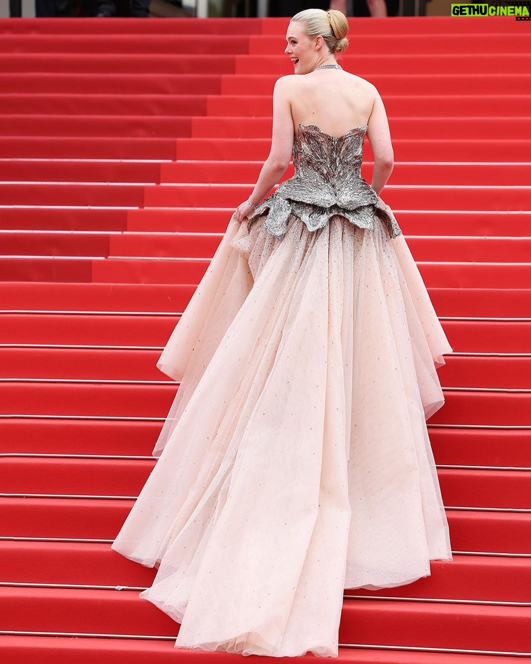 Elle Fanning Instagram - Always such a joy to celebrate with my L’Oréal Paris family in Cannes ! A beautiful match of beauty and empowerment. Delphine and the entire L’Oréal team is a partnership I cherish deeply. This creation by Sarah Burton is a work of art. It’s femininity and strength combined in one deconstructed orchid. Getting to work with Sarah directly on my Cannes look was a highlight of my life. The time we shared and the artistry I witnessed from her in the McQueen London studio are a memory I will remember forever. There is no one more kind. I can’t thank Sarah and the McQueen team enough for making my dress of dreams. My jaw is still on the floor over each stone beaded by hand and the fact she did this for me! I love Queen Sarah and McQueen forever! My Cartier jewels were the absolute perfect cherry on top and made me feel like a princess on the Croisette.
