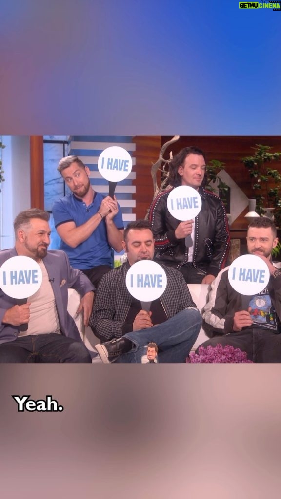 Ellen DeGeneres Instagram - I hosted the first @nsync reunion in 2018 and asked the hard hitting questions in a game of Never Have I Ever.
