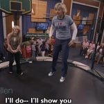 Ellen DeGeneres Instagram - When I thought interviewing @hilaryduff while jumping on a trampoline was a good idea.