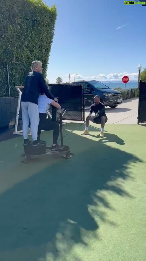 Ellen DeGeneres Instagram - This is Adam Levine pulling me and my friend Christina who is almost 9 months pregnant. We almost made it to Ventura.