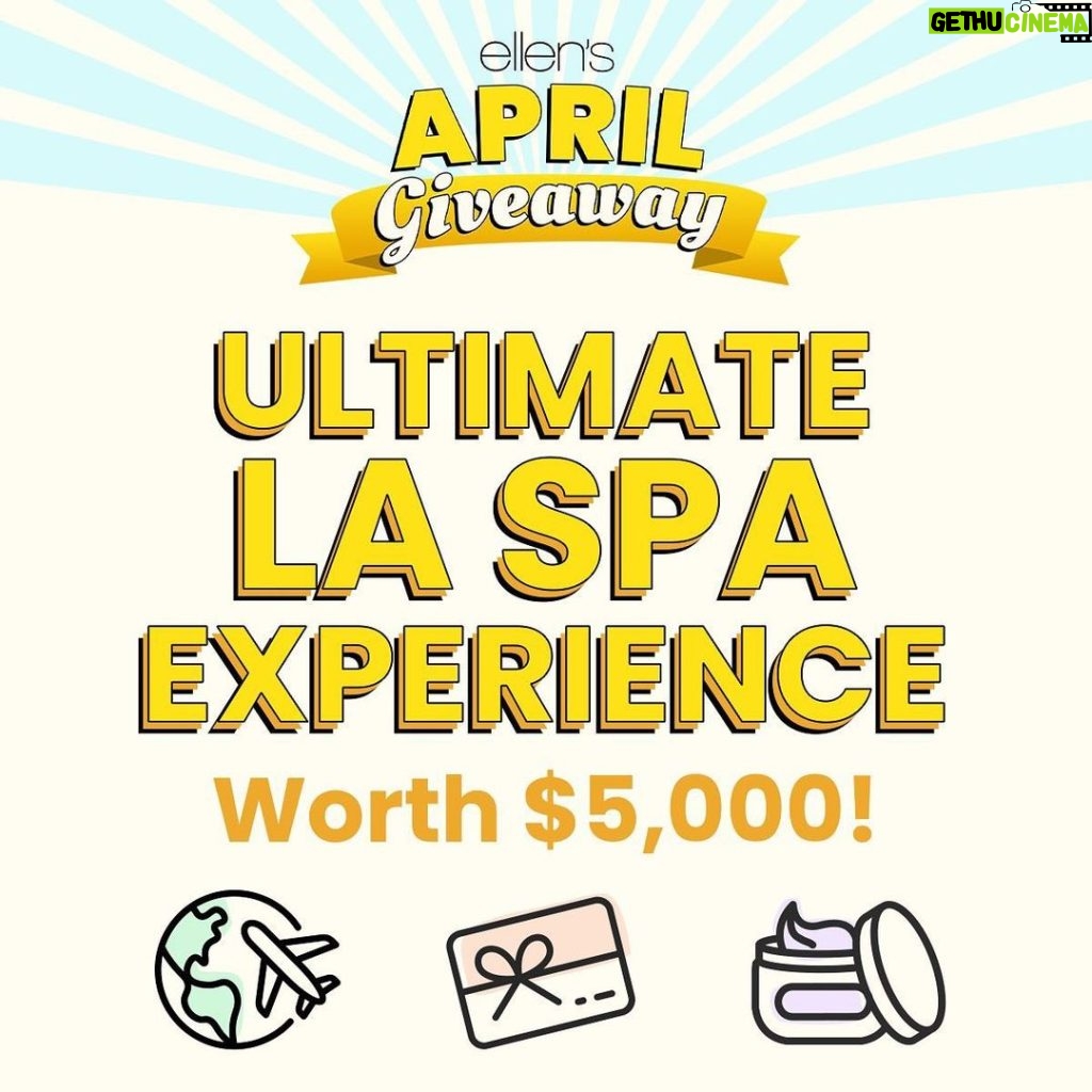 Ellen DeGeneres Instagram - You know how much I love giving things away. That’s why Portia never lets me hold her purse. I love my 12 Days of Giveaways but who can wait until then?! Not me. I’m going to start doing a monthly giveaway and it starts right now! One of you is going to win an Ultimate LA Spa Experience! It includes airfare for 2 to Los Angeles, luxury hotel accommodations at the Four Seasons Los Angeles at Beverly Hills, a spa gift certificate, plus a prize package from @Glowoasis and @Voeshny! Oh my voesh that’s a lot! Enter at the link in my bio!