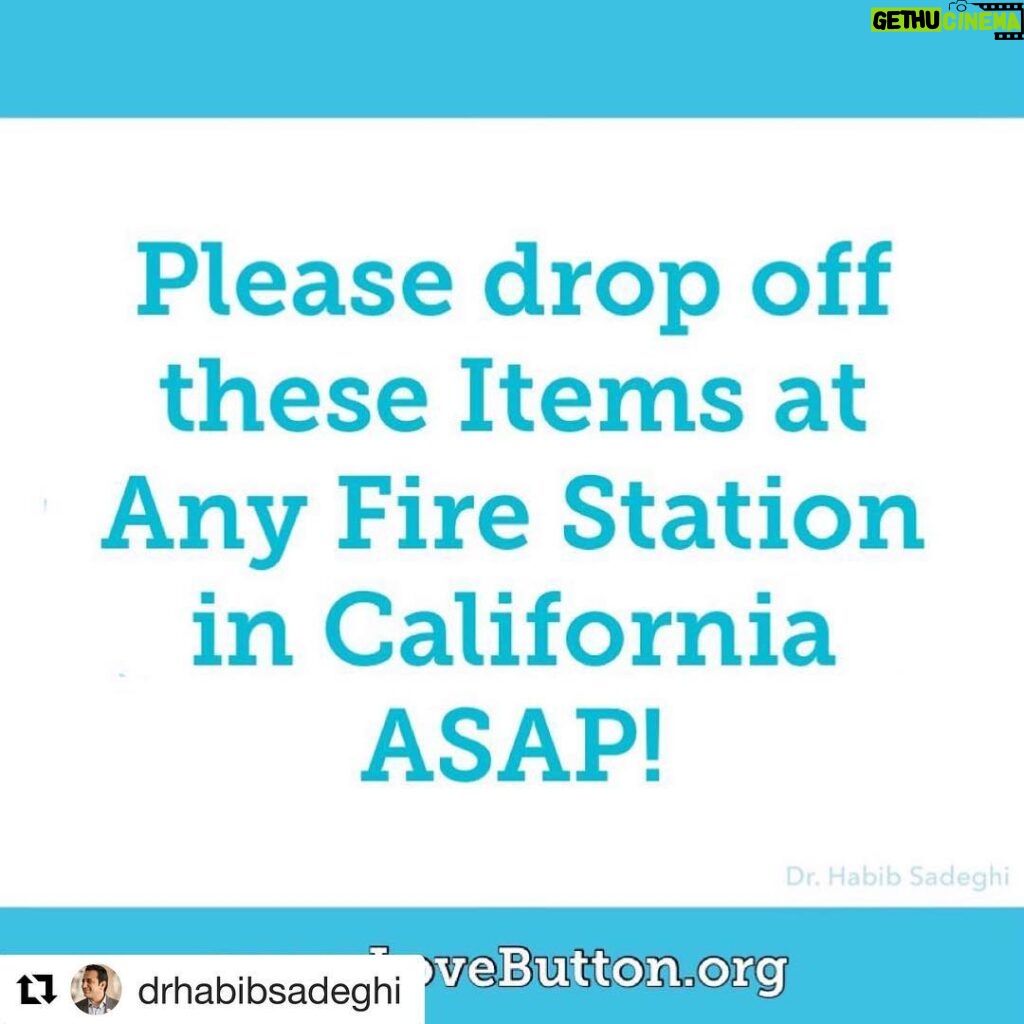 Ellen Pompeo Instagram - #Repost @drhabibsadeghi with ・・・ Family - Our Beloved Brothers & Sisters Firefighters need the following items to be picked up and dropped off at ANY Fire Station ASAP: 1) Gallon Ziplock Bags, 2) Eye Drops, 3) Face Wipes, Energy Drinks, 4) Water, 5) Granola Bars, 6) Beef Jerky, 7) Sunscreen, 8) Gold Bond Powder, 9) Chapsticks. PLEASE PRAY for their safety while you hold these items, charge them with Healing Intention and then drop them off. #serviceisprayer Service IS The Highest Prayer - Family.