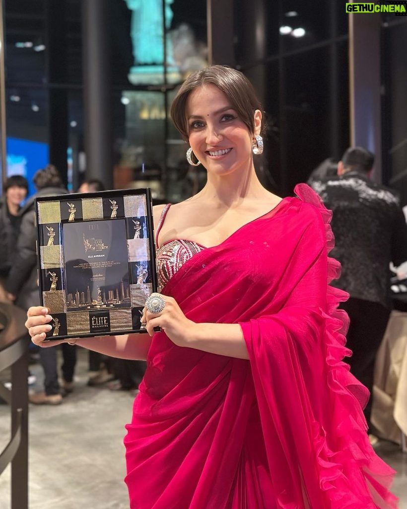 Elli AvrRam Instagram - Still overwhelmed! Received ‘Indian by Heart’❤️ At The Most Influential Indian Awards By Elite Magazine. Grateful!!!🙏 Thank you @puraskar and Team Elite Magazine for acknowledging me and my journey in the Indian film industry, and my travel show ‘India with Elli’. It was probably the most magical evening I have experienced so far! At The Statue of Liberty in New York City! Together with extremely wonderful, hardworking, passionate and inspiring personalities.🌟 wow….I am still in awe of the stories that were shared. Dare to Dream Big and Dare to be Authentic all the way and consistent! That’s the key! Lots of love to my Incredible India🇮🇳 #awardnight #statueofliberty #newyorkcity #elitemagazine #indianbyheart #mostinfluentialindians #daretodream #achieve #enjoythejourney #elliavrram #yourstruly The Statue of Liberty NYC