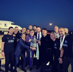 Elton John Instagram - Look who I ran into at Manchester Airport!! ⚽️🥳🎉

Congratulations on an incredible double🚀🚀

Fingers crossed for the treble….🤞🏻🤞🏻🤞🏻

@mancity